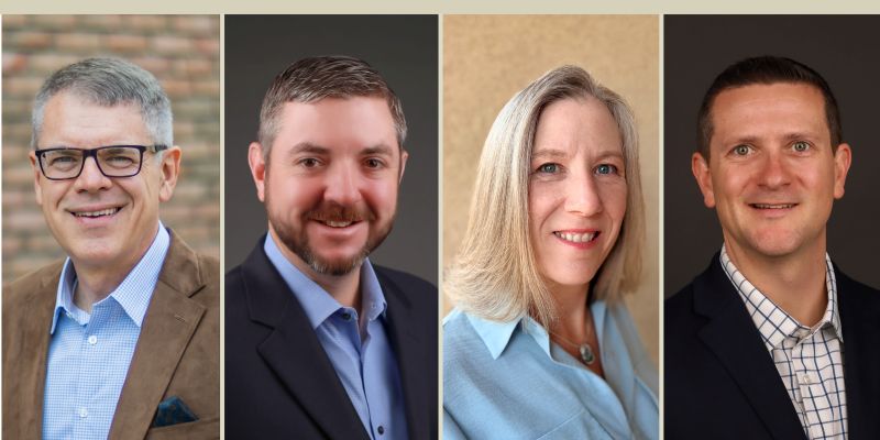 A collage of four professional headshots.