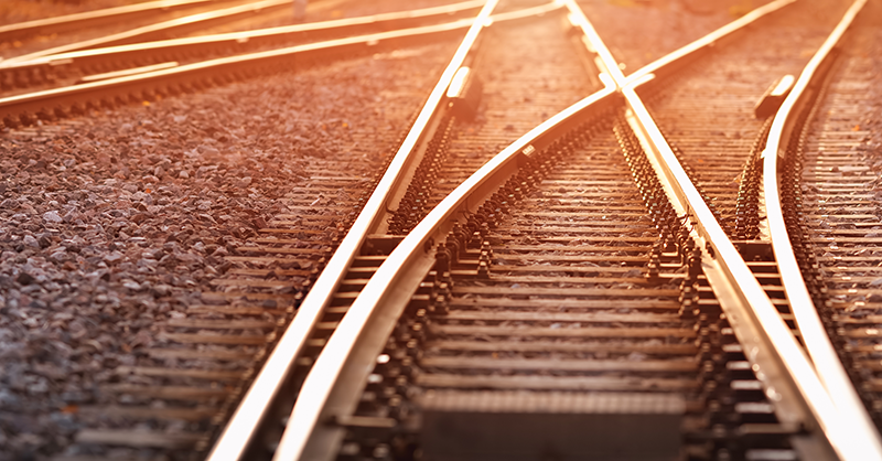 Railroad track breaking off in two different directions