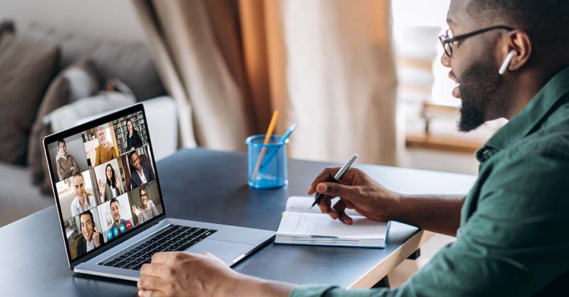 Man on work from home team meeting