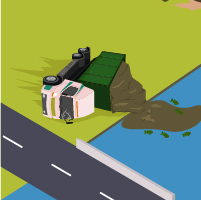 A truck carrying waste spilling into the creek
