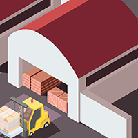 Forklift dropping off pallet