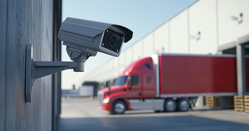 Warehouse security camera monitoring a truck