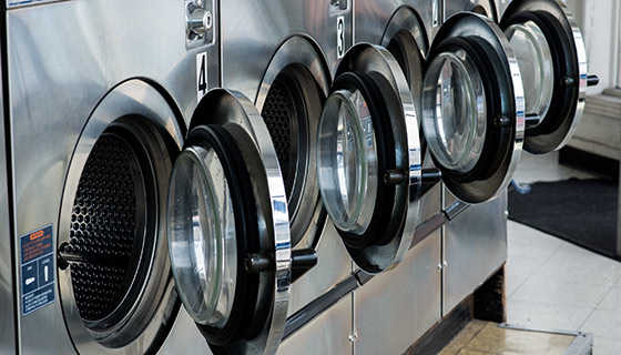Line of dryers in laundry mat