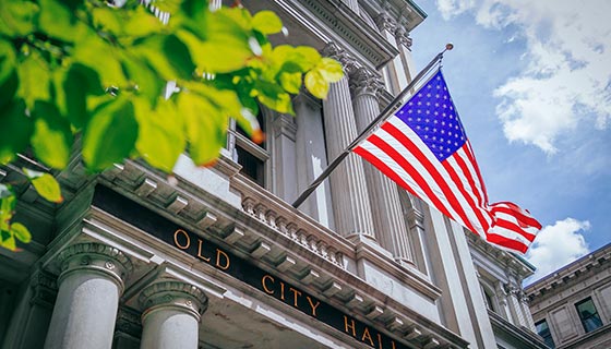 municipal building with American flag